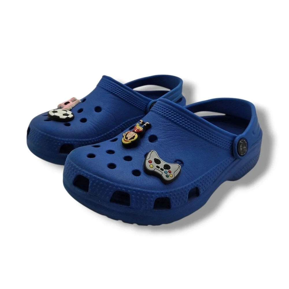 Crocs‎ Classic Clog Charms Youth 1 Blue Slip On Charms